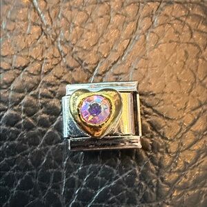 Heart Crystal Italian Charm Link Gold Tone